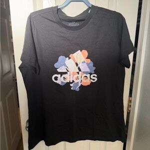 adidas Black Crewneck Logo Tee with floral Print